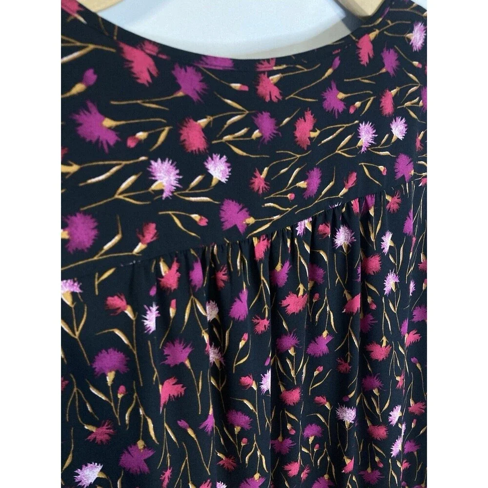 GAP Mini Dress M Drawstring Waist Black Pink Ditsy Floral Fairy Sleeveless Boho